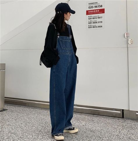 Shopherd - Wide-Leg Denim Jumpsuit | YesStyle Ootd Jumpsuit Jeans, Mixed Aesthetic, Moda China, Denim Suspenders, Estilo Tomboy, Denim Pullover, Overalls Vintage, Overalls Outfit, Jumper Outfit