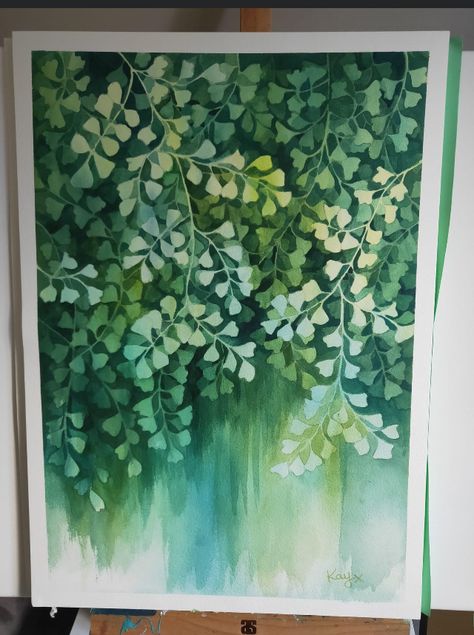 Gingko Art, Watercolor Negative Painting, Negative Space Art, Negative Painting, Space Watercolor, Cabinet Painting, Cotton Rag Paper, School Painting, Space Painting