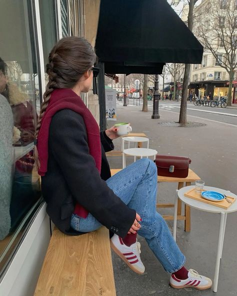 I Just Got Back From Paris—7 Color Trends French Women Are Loving | Who What Wear French Girl Outfits, Slogan Sweater, Flamboyant Gamine, Outfit Everyday, Burgundy Scarf, Wool Tights, Full Midi Skirt, Skandinavian Fashion, Red Purse