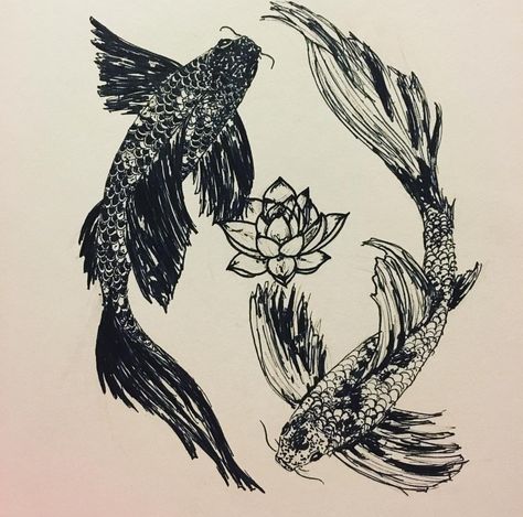 Coi Fish And Lotus Flower Tattoo, Koi And Lotus Tattoo, Flower Yin Yang, Side Tat, Yin Yang Fish, Koi Dragon, Yin Yang Koi, Coy Fish, Yin Yang Tattoos