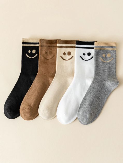 5pairs Expression Pattern Crew Socks | SHEIN USA Smiley Face Socks, I Am Not Perfect, Face Socks, Women Crew Socks, Make Mistakes, Calf Socks, Tube Socks, The Grey, Not Perfect