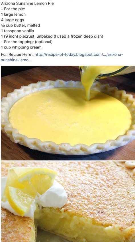 Sunshine Lemon Pie, Lemon Pie Recipe, Pie Tart, Lemon Pie, Blender Recipes, Lemon Desserts, Lemon Recipes, Pie Dessert, Deep Dish