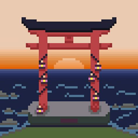 Now look at this #pixelart #pixel #torii #toriigate #toriigates #pixeljapan Pixel Japan, Japan Pixel Art, Japanese Pixel Art, Japan Pixel, Tori Gate, Gate Way, Japanese Shrine, Game 2d, Torii Gate