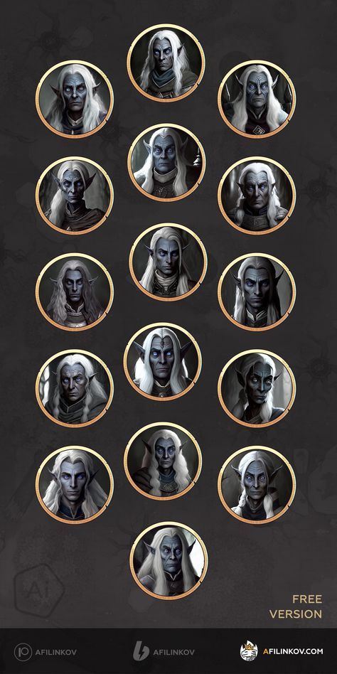 Free NPC tokens for your online games: drow. (DnD, Pathfinder) Dnd Aasimar, Drow Dnd, Dnd Tokens, Tabletop Rpg Maps, Rpg Maps, Gaming Art, Fantasy Races, Animal Companions, Tabletop Rpg