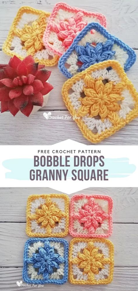 Baskets Ideas, Granny Square Projects, Crochet Bobble, Crochet Placemat Patterns, Granny Square Crochet Patterns Free, Crochet Vest Pattern, Crochet Blocks, Manta Crochet, Crochet Granny Square