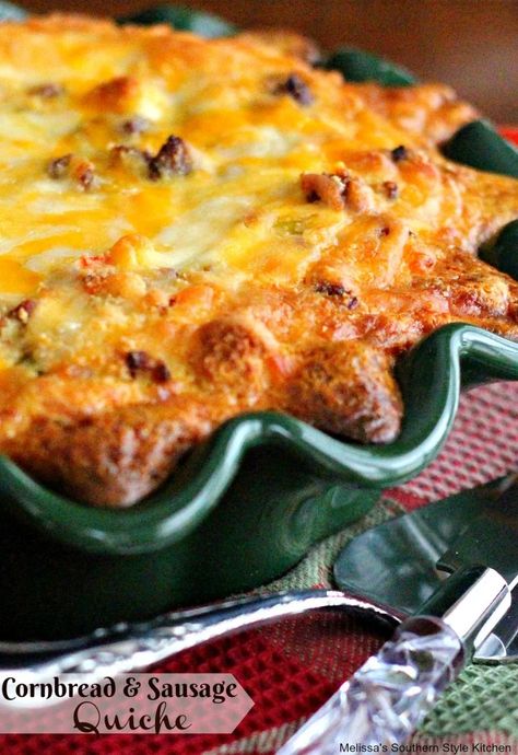 Cornbread And Sausage, Sausage Quiche Recipes, Southern Style Kitchen, Melissas Southern Style Kitchen, Sausage Cornbread Stuffing, Sausage Quiche, Cornbread Recipes, Breakfast Quiche Recipes, Quiche Recipes Easy