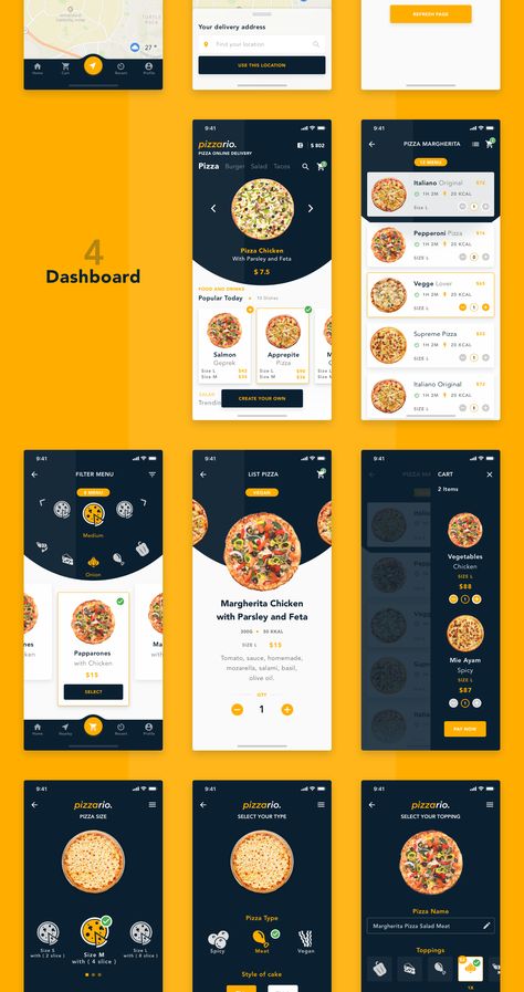 delivery, order, pizza, design, flat, food, business, service, restaurant, online, vector, ui, website, isolated, menu, web, illustration, layout, modern, graphic, fast, meal, mobile, ux, internet, e-commerce, fast food, store, phone, shop, background, courier, interface, cooking, home, app, template, lunch, deliver, chef, cuisine, icons, dinner, linear, screen, smartphone, buy, pictograms, eat, page Modern Ui Design, Pizza App, Pizza Takeaway, Takeaway Restaurant, Desain Ux, Ui Design Mobile, Food Web Design, Ui Ux 디자인, Ux App Design