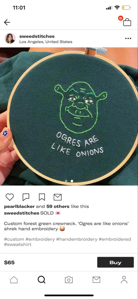 Funny Embroidery, Green Crewneck, Plastic Canvas Tissue Boxes, Basic Embroidery Stitches, Funny Hats, Paper Embroidery, Hat Embroidery, Sewing Embroidery Designs, Shrek