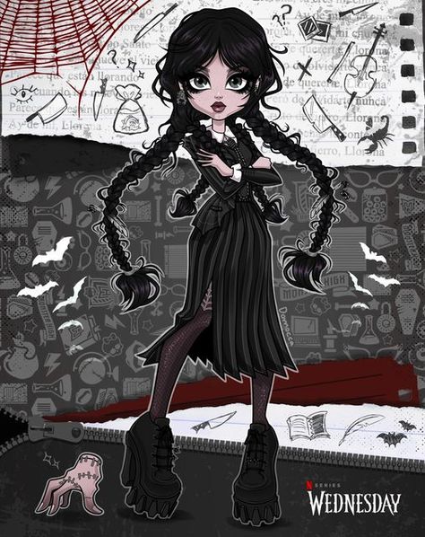 Wednesday Addams Desenho, Wensday Fanart, Elissabat Fanart, Wednesday Fan Art, Wednesday Oc, Halloween Character Ideas, Wendy Adams, Arte Monster High, Monster High Pictures