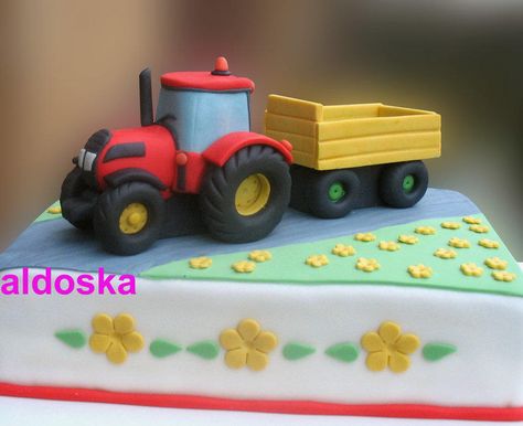 Tractor for a three year old girl :-) Her grandmother says that she very interested in agricultural machinery :-) Tractor Birthday Cakes, Farm Birthday Cakes, Second Birthday Cakes, Farm Animal Cakes, Tractor Cake, 4th Birthday Cakes, Safari Cakes, Farm Cake, 3rd Birthday Cakes