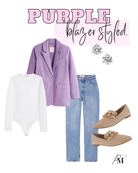 Lavender Blazer Outfits For Women, Light Purple Blazer Outfit, Black And Lavender Outfit, Purple Blazer Outfits For Women, Lavender Blazer Outfit, Lilac Blazer Outfit, Blazer With Dress Outfit, Jean Bodysuit, Purple Blazer Outfit