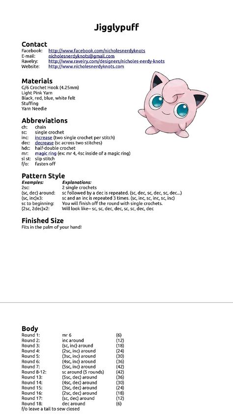 Jiggly puff pattern  2 Crochet Jigglypuff Pattern Free, Jigglypuff Crochet Pattern Free, Crochet Jigglypuff, Crochet Learning, Jiggly Puff, Pokémon Crochet, Pokemon Crochet, Pokemon Crochet Pattern, Crochet Pokemon