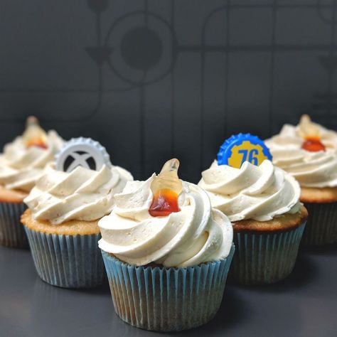 Fallout 76 Nuka Cola Cupcakes | The Geeky Hostess Fallout Wedding, Cola Cupcakes, Nuka Cola, Fallout 76, Easter Dinner Recipes, Cupcake Tins, Easter Dinner, Cupcake Liners, I Pick