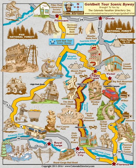 awesome Colorado Map Tourist Attractions Colorado Springs Vacation, Colorado Attractions, Royal Gorge, Colorado Map, Road Trip To Colorado, Cripple Creek, Colorado Adventures, Colorado Vacation, Canyon Road