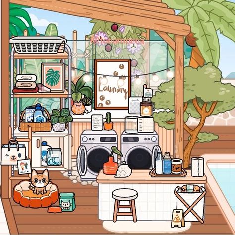 Aesthetic Laundry Room, Laundry Idea, Laundry Room Idea, Aesthetic Laundry, Toca Aesthetic, Toca Boca Hair Salon, Toca Life World Aesthetic Pfp, Outdoor Laundry, Toka Boka