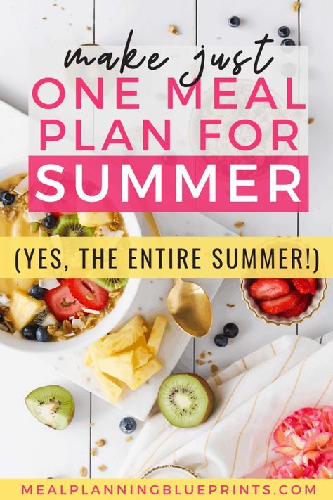 Make just one meal plan for summer! Don't wing it - instead, make an entire summer meal plan for your family so you can have time for the fun stuff! I'll show you how to feed your kids simple summer dinners without cooking and planning like crazy. It's my step by step guide to making a simple, repeatable meal plan full of easy summer dinner recipes. This especially works if you're meal planning on a budget - click to read! Plan For Summer, Summer Meal Plan, Roadtrip Tips, Family Meal Planning Healthy, Hygge Ideas, Light Summer Meals, Meal Schedule, Meal Train Recipes, Easy Summer Dinners