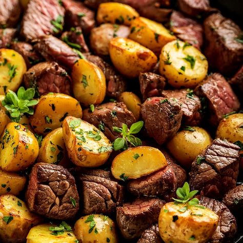 Garlic Butter Steak Bites Recipe Butter Steak Bites And Potatoes, Quick Steak Marinade, Steak Bites And Potatoes, Steak And Potatoes Skillet, Garlic Butter Steak And Potatoes, Butter Steak And Potatoes, Potatoes Skillet, Steak With Chimichurri Sauce, Garlic Butter Steak Bites