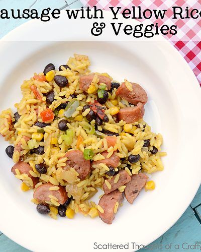 main dish Archives - Page 6 of 9 - Scattered Thoughts of a Crafty Mom by Jamie Sanders Yellow Rice And Sausage Recipe, Chicken And Yellow Rice, Yellow Rice Recipes, Rice And Veggies, Ground Pork Recipes, Kid Meals, Riced Veggies, Yellow Rice, Crafty Mom