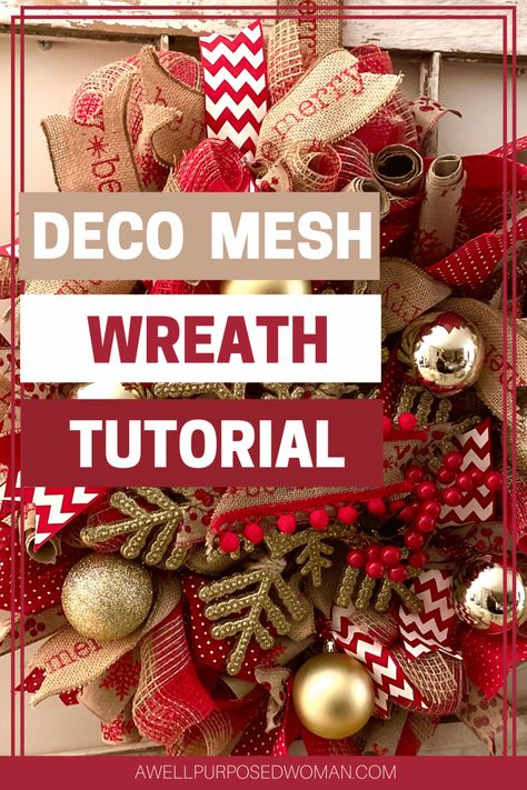 Learn how to make a deco mesh wreath the easy way. Deco mesh wreaths can be made for any season and this tutorial will show you from start to finish how to make it the easy way. Learning how to make a deco mesh wreath is so easy even beginners can do it. I promise you deco mesh wreaths are much easier to make than they look How To Make Deco Mesh Christmas Wreaths, Christmas Wreath Ideas Deco Mesh Diy, Mesh Ribbon Wreaths Christmas, Diy Christmas Ribbon Wreath, Pinecone Wreaths, Dt Crafts, Animal Families, Diy Wreath Bow, Making Mesh Wreaths