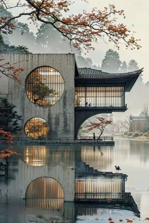 Japanese Modern Architecture House, Contemporary Chinese Architecture, Japan Modern Architecture, Asian Inspired Architecture, Japanese Ancient Architecture, Japanese Residential Architecture, Modern Chinese House Design, Modern Japanese Aesthetic, Futuristic House Design Exterior