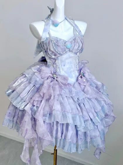 Clearance-Size XL for Bust 94-104CM Sea Shell Bowknots Purple Corset Dress Mermaid Princess Summer Holiday Dress Purple Mermaid Aesthetic, Purple Corset Dress, Purple Sea Shell, Purple Corset, Sea Dress, Butterfly Fashion, Mermaid Outfit, Dress Mermaid, Fantasy Dresses