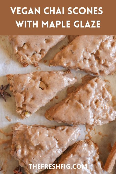 These Vegan Chai Scones with a Maple Glaze are the perfect Fall recipe and easy dessert! These scones have all the best flavors of Fall and are healthier than traditional scones. The whole family will love these! Chai Scones, Traditional Scones, Fall Sweets, Vegan Brunch Recipes, Vegan Scones, Plant Based Recipes Breakfast, Vegan Brunch, Fig Recipes, Plant Based Breakfast