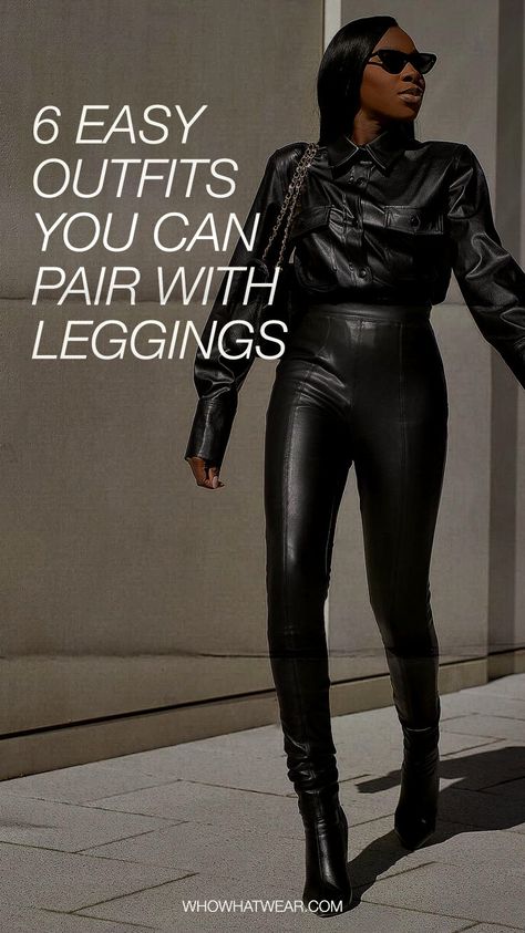 Black Leggings Party Outfit, Leggings Going Out Outfit, Black Leather Leggings Outfit Night, Faux Leather Leggings Outfit Night, Faux Leather Leggings Outfit Dressy, Black Women Date Night Outfits, Spandex Leggings Outfit, Outfit With Leather Leggings, Leather Leggings Outfit Night Going Out