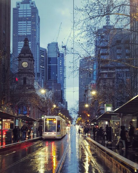 Melbourne Train Aesthetic, Aesthetic Melbourne, Melbourne Tram, Rain Street, Melbourne Winter, City Rain, Pinterest Feed, Master's Degree, After Rain