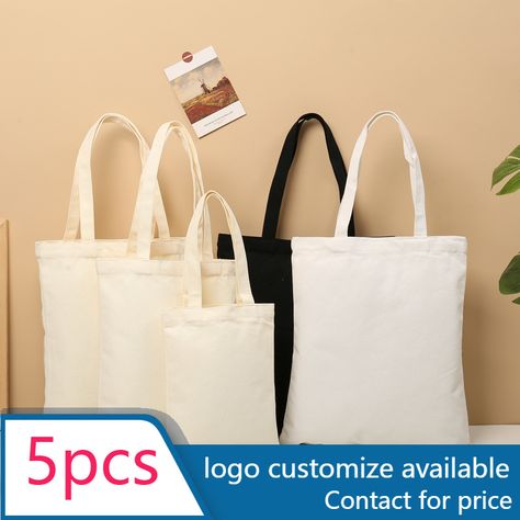 5 pcs Canvas Shopping Bags Blank Folding Eco-Friendly Cotton Shoulder Tote Bag Reusable Grocery