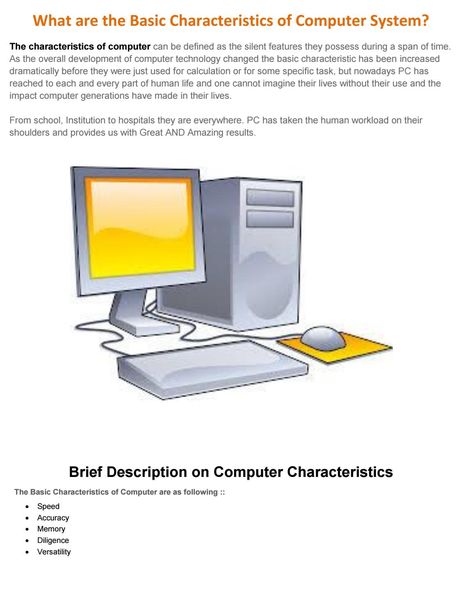 What are the basic characteristics of computer system Characteristics Of Computer, Computer System, Computer Technology, Computer, Technology