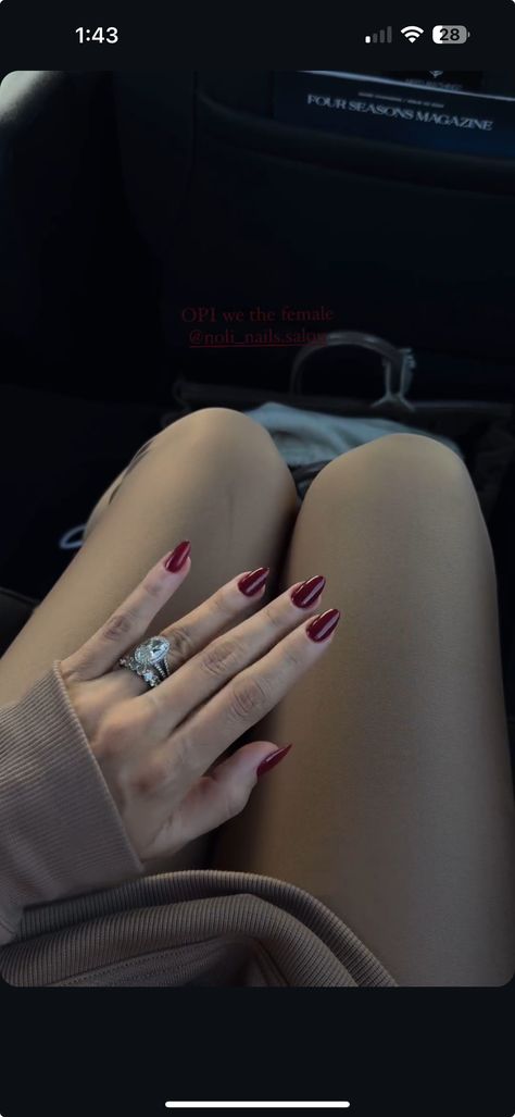 Nails Dark Red, Red Engagement Ring, Nails Dark, Dark Red Nails, Red Autumn, Burgundy Nails, Engagement Ring Diamond, Red Nail, Ring Diamond