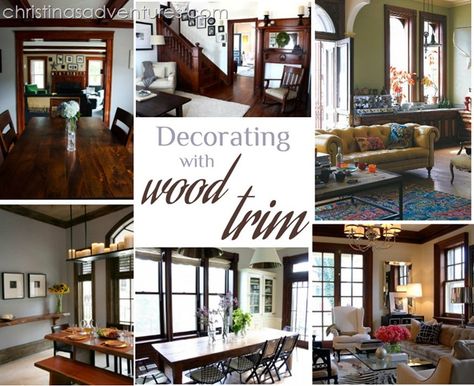 I covet dark wood trim. Reminds me of our early 1900's home in Boston when I was little. Gorgeous, warm, and classic. Decorating With Wood Trim, Decorating With Wood, Stained Wood Trim, Dark Wood Trim, 1900s Home, Stained Trim, Dark Trim, Revere Pewter, Interior Painting