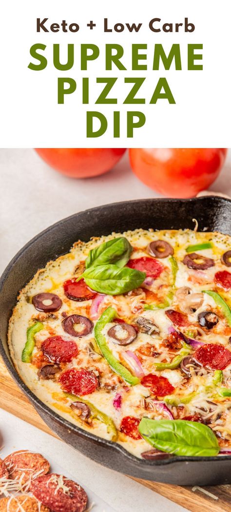 This crowd pleaser and cream cheese based pizza dip is going to be a hit for your party appetizer. It's keto and low carb and extremely versatile! Mix up your favorite veggies or leave out the ones you don't love. party food | perfect party food Keto Pizza Dip, Recipes List, Pizza Dip, Supreme Pizza, My Keto, Keto Pizza, Best Keto Diet, Dip Recipe, Pizza Toppings