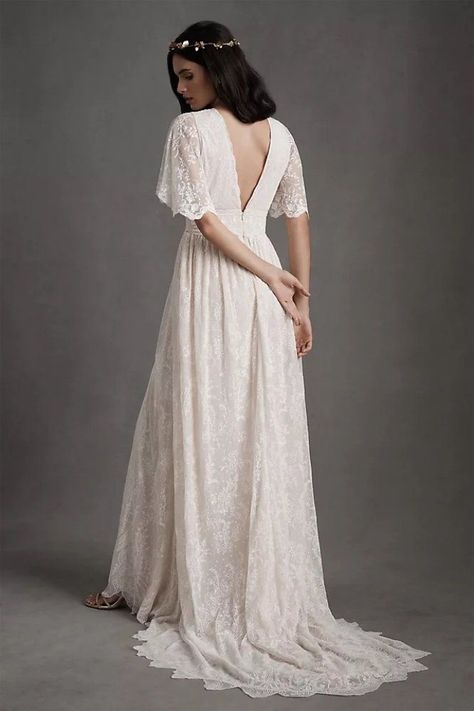 Simple Wedding Dresses for Eloping | Embroidered Wedding Gown | BHLDN Katarina Butterfly-Sleeve V-Neck Empire Embroidered Lace Wedding Dress, Elopement Wedding Dress, Embroidered Wedding Gown, Elopement Wedding Dresses, Simple Wedding Dresses, Tulle Top, Wedding Dress Ideas, Portobello Road, Anthropologie Wedding