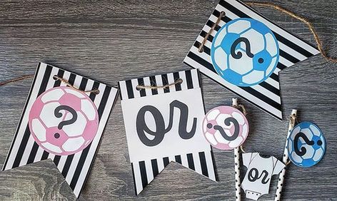 Soccer Gender Reveal Decorations, Gender Reveal Soccer Theme, Soccer Gender Reveal Ideas, Soccer Gender Reveal, Gender Reveal Banner, Gender Reveal Cake Topper, Soccer Baby, Soccer Banner, Gender Reveal Party Theme