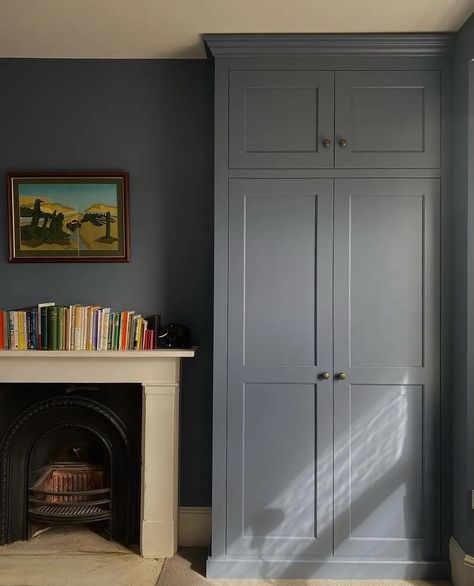 Little Greene on Instagram: “Here, 'Juniper Ash' provides a sophisticated finish on cabinetry and walls. Image: @josephjohnltd #juniperash” Built In Wardrobe Ideas Alcove, Juniper Ash, Cottage Wardrobe, Room Colour Schemes, Alcove Wardrobe, Alcove Ideas, Living Room Colour, Bespoke Wardrobes, Living Room Colour Schemes