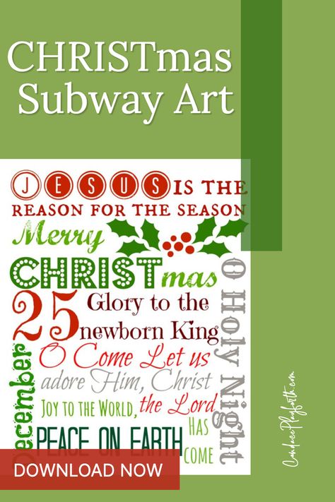 CHRISTmas Subway Art! Grab this free printable to add to your Christmas decorations. It’s the perfect way to remember the true meaning of the holiday, celebrating the birth of Christ. Christmas Subway Art, Subway Art Printables, Birth Of Christ, The Birth Of Christ, Art Printables, O Holy Night, Subway Art, Peace On Earth, Holy Night