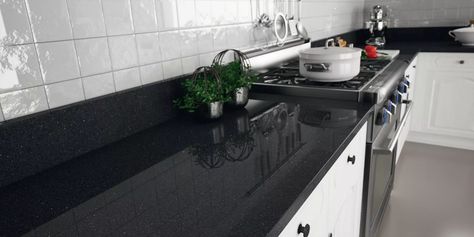 Black Galaxy Granite: material made of stars | Cosentino USA : Cosentino USA Black Galaxy Granite, Galaxy Granite, Black And White Tiles Bathroom, Kitchen Design Countertops, Granite Composite Kitchen Sink, Granite Countertops Colors, Countertops Ideas, Country Property, Black Granite Countertops