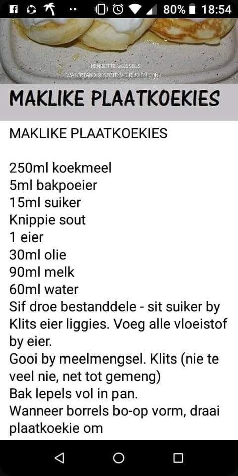 Plaatkoekies Resep Maklike, Pannekoek Resep Maklike, Plaatkoekies Resep, Pannekoek Recipe, Sago Pudding Recipe, Crumpet Recipe, Butter Cookie Recipe Easy, Easy Tart Recipes, Afrikaanse Resepte