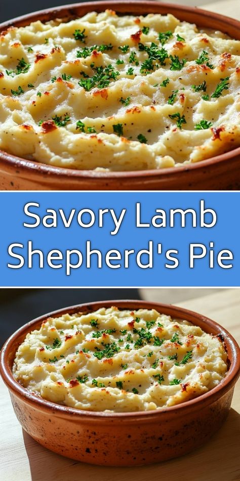 Indulge in this comforting Savory Lamb Shepherd's Pie, featuring a rich lamb filling nestled under a luscious layer of creamy mashed potatoes. Perfect for family dinners or cozy nights in, this dish is sure to warm your heart and satisfy your taste buds. With its flavorful blend of herbs and spices, it's a timeless recipe that brings everyone together at the table! Lamb Shepherds Pie Recipe Easy, Lamb Pies Recipes, Leftover Lamb Chops Recipe, Shepherds Pie Recipe Lamb, Recipes With Ground Lamb, Ground Lamb Recipes For Dinner, Lamb Shepherds Pie Recipe, Lamb Shepherds Pie, Traditional Shepherds Pie