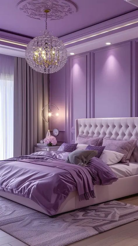 White And Lilac Bedroom, Purple And White Bedroom, Lilac Bedroom Ideas, Purple Bedroom Ideas, Lilac Bedroom, Classic Bedroom Design, Purple Bedrooms, Purple Bedroom, Purple Rooms