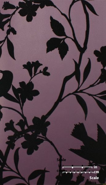 Birds in Trees Velvet Flocked Wallpaper in Plum and Black from the Plush Collection by Burke Decor Birds In Trees, Flocked Wallpaper, Wallpaper Birds, Flock Wallpaper, Velvet Wallpaper, Plush Collection, Black Background Wallpaper, Luxury Wallpaper, Bird Tree