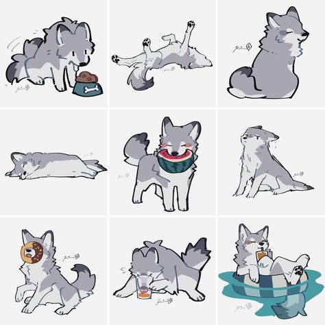 Funny Pet Memes, Chibi Dog, Wolf Drawings, Animation Tips, Cute Wolf Drawings, Canine Drawing, Simple Drawings, Doodles Drawings, Pet Memes