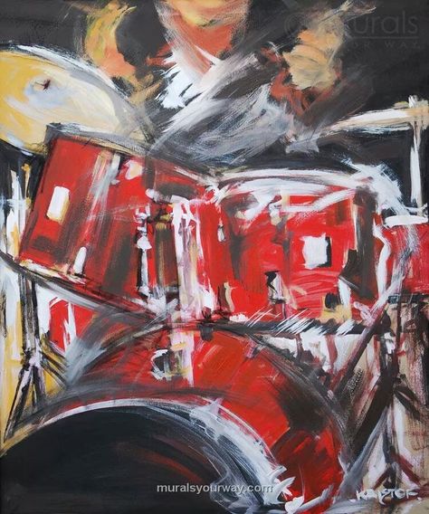 Drummer Art Paintings, Abstract Drum Painting, Drum Painting Ideas, Drummer Painting, Drums Painting, Band Paintings, Drum Painting, Painted Drums, Drummer Art