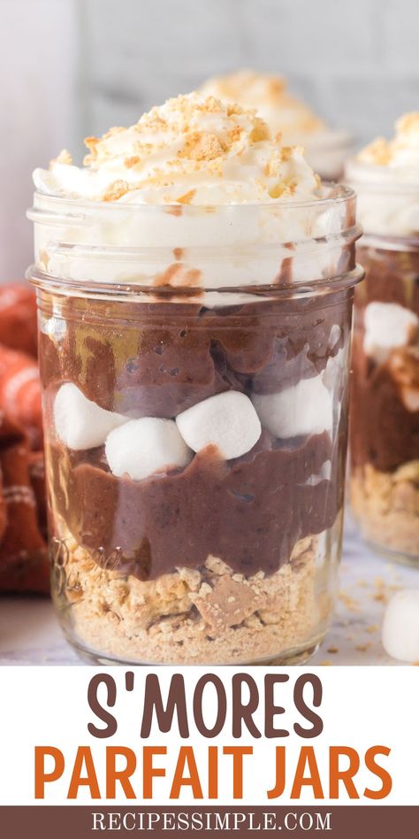 Smore Parfait, S’more Parfait, S’mores Cups, S’more Cups Recipe, S’mores Dessert Shooters, Pudding Parfait Recipes, Breakfast Parfait Recipes, Food Truck Desserts, Mason Jar Desserts Recipes