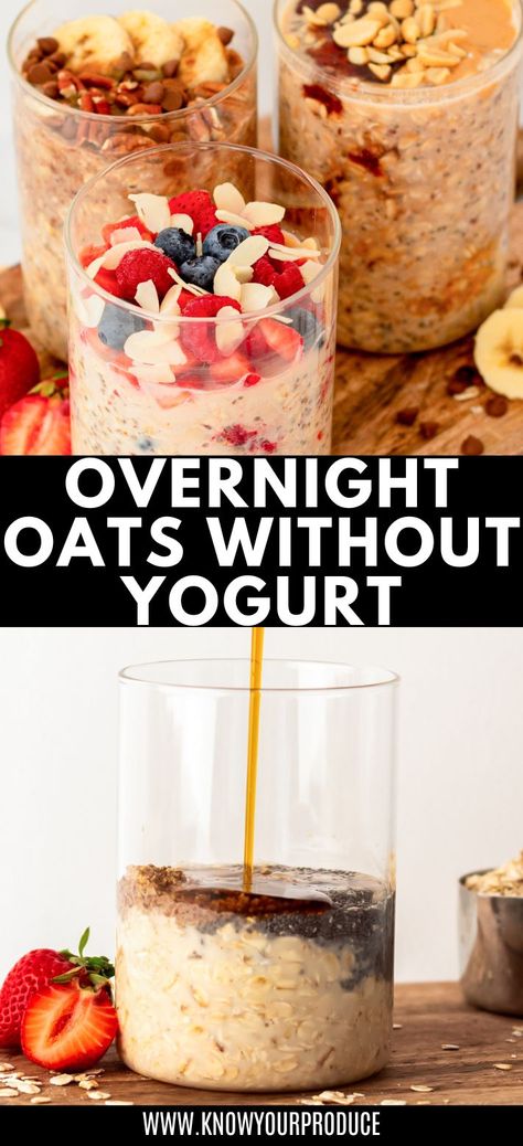 Make overnight oats without yogurt using chia seeds, flaxseed, milk, and maple syrup, then toss in your favorite add-ins, no-fuss breakfast. Overnight Oats No Yogurt, Overnight Oats Without Chia Seeds, Overnight Oats Chia Seeds, Overnight Oats Without Yogurt, Using Chia Seeds, Overnight Oats With Yogurt, Chia Overnight Oats, Apple Cinnamon Oatmeal, Chia Seeds Benefits