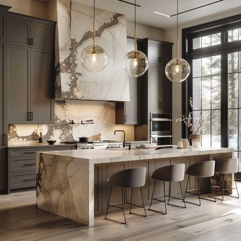 Kitchen Island Luxury Modern, Modern Kitchen Island Design Luxury, Home Design Kitchen Modern, Modern Urban Kitchen Design, Atlanta Homes Kitchen, Modern Luxe Kitchen Design, Amazing Kitchens Design Modern, Authentic Kitchen Design, Best Cabinet Colors For Dark Countertops