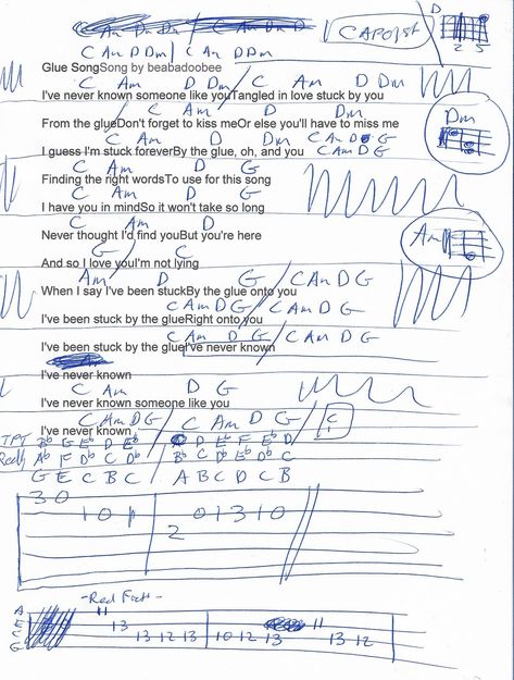 Glue Song (beabadoobee Singer-songwriter ) Guitar Chord Chart - Capo 1st Fret Kpop Guitar Chords, Indie Guitar Chords, Beabadoobee Guitar Chords, Glue Song Ukulele Chords, Happier Olivia Rodrigo Guitar Chords, Wish You Were Here Guitar Chords, Abba Guitar Chords, Glue Song Beabadoobee, Still With You Jungkook Guitar Chords