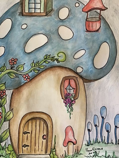 Fairy World Drawing, World Drawing Easy, Flower Garden Drawing, Toadstool House, Craft Drawing, World Drawing, Fairy World, Mushroom Drawing, Art Doodles