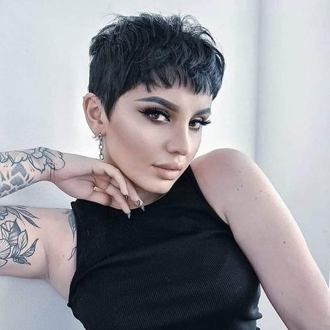 Black Hair Pixie Cut, Black Pixie Haircut, Shaved Pixie Cut, Black Pixie Cut, Short Stacked Bob Haircuts, Shaved Pixie, Black Pixie, Manic Pixie, Pixie Bob Hairstyles